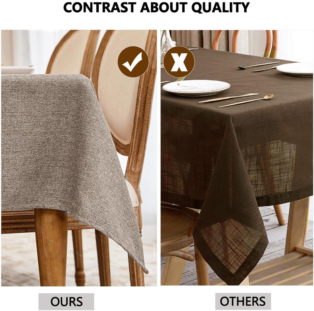 Skiennix Rectangle Tablecloth - 71x55 Inches Faux Linen, Wrinkle-Free & Waterproof in Taupe Brown