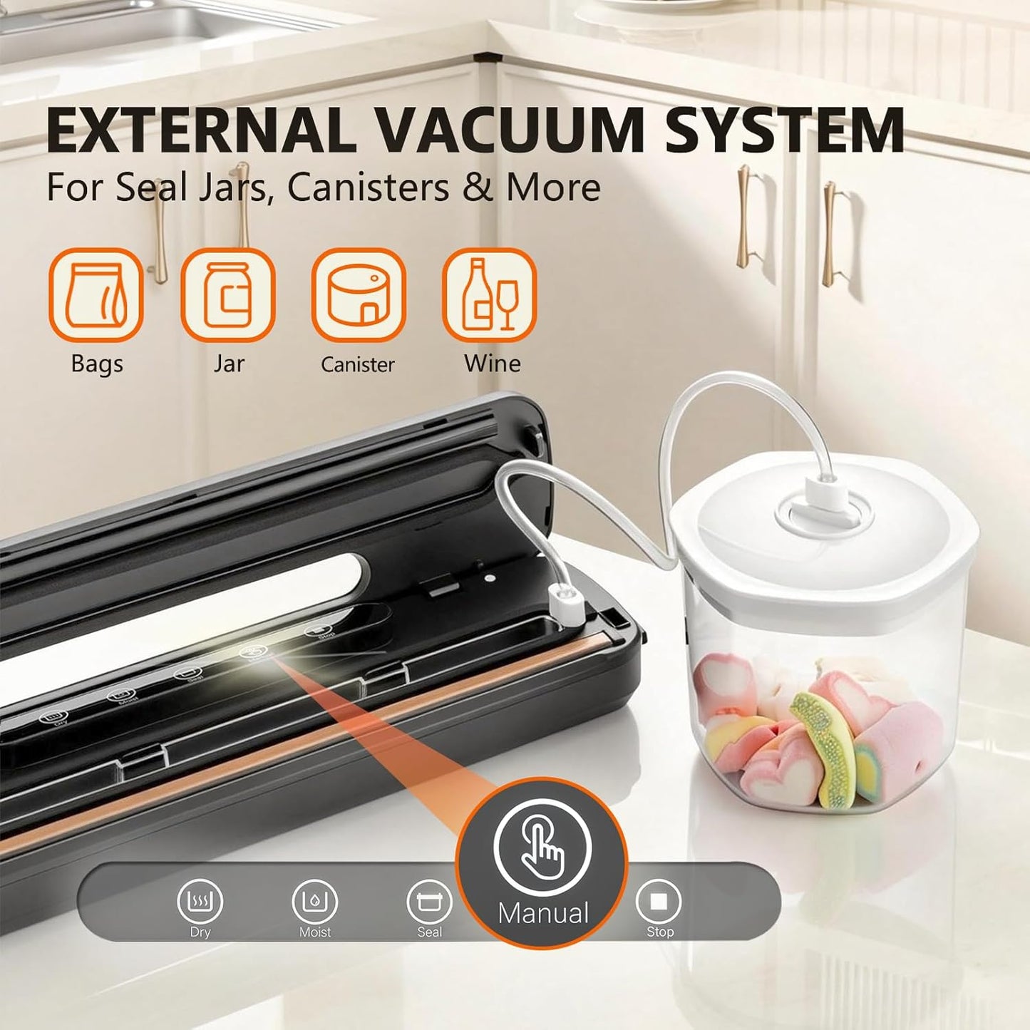 Vacuum Sealer Machine - High Suction Food Preservation with Double Seal Technology | Compact Meat Sealer with Cutter & Bag Storage | Dry & Moist Modes (Black)