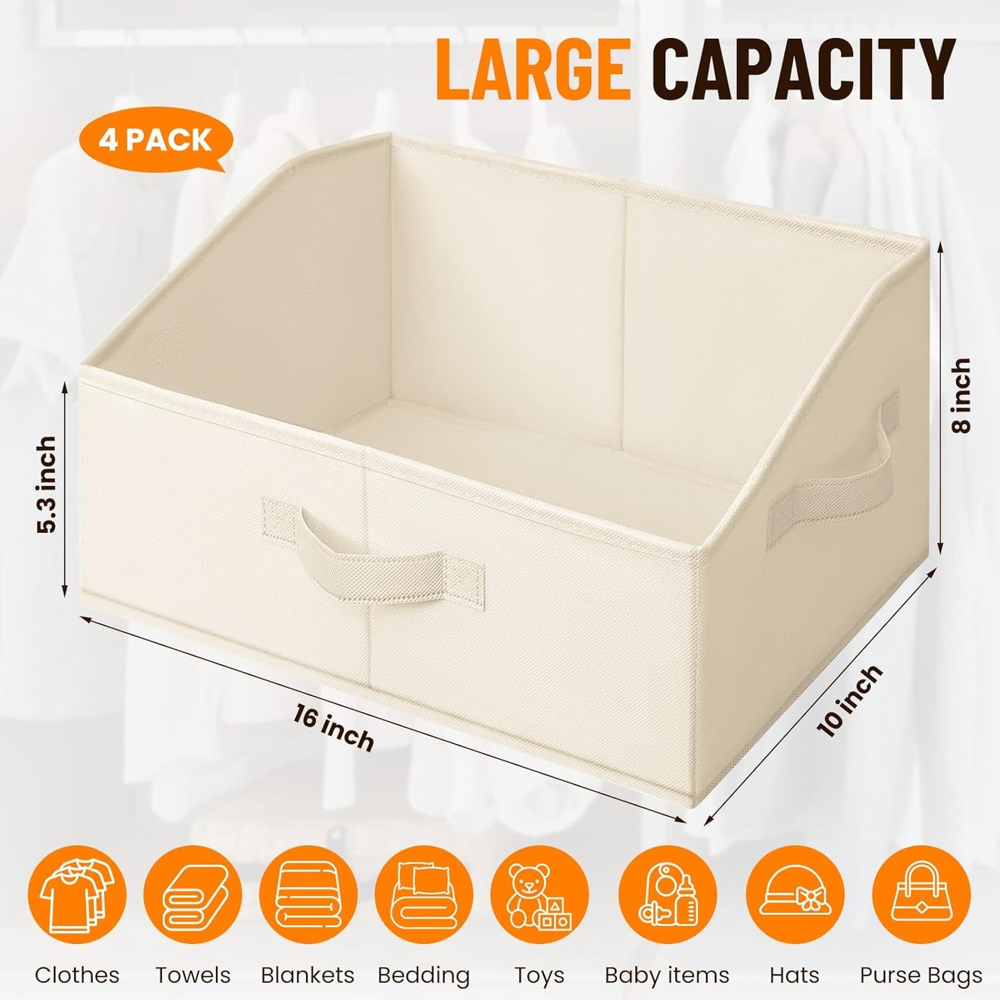 Criusia Closet Organizers - 4 Pack Large Fabric Bins with Handles for Home Storage | Organize Clothes, Toys, and More