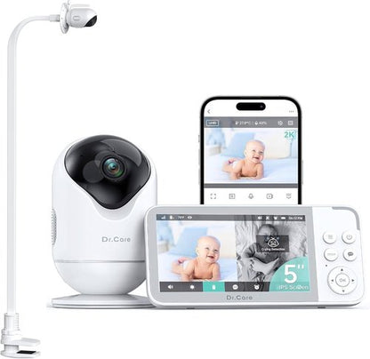 Dr.Care VistaView 5” Smart WiFi Baby Monitor - 2K HD Camera, Night Vision, 5000mAh Battery, App Control