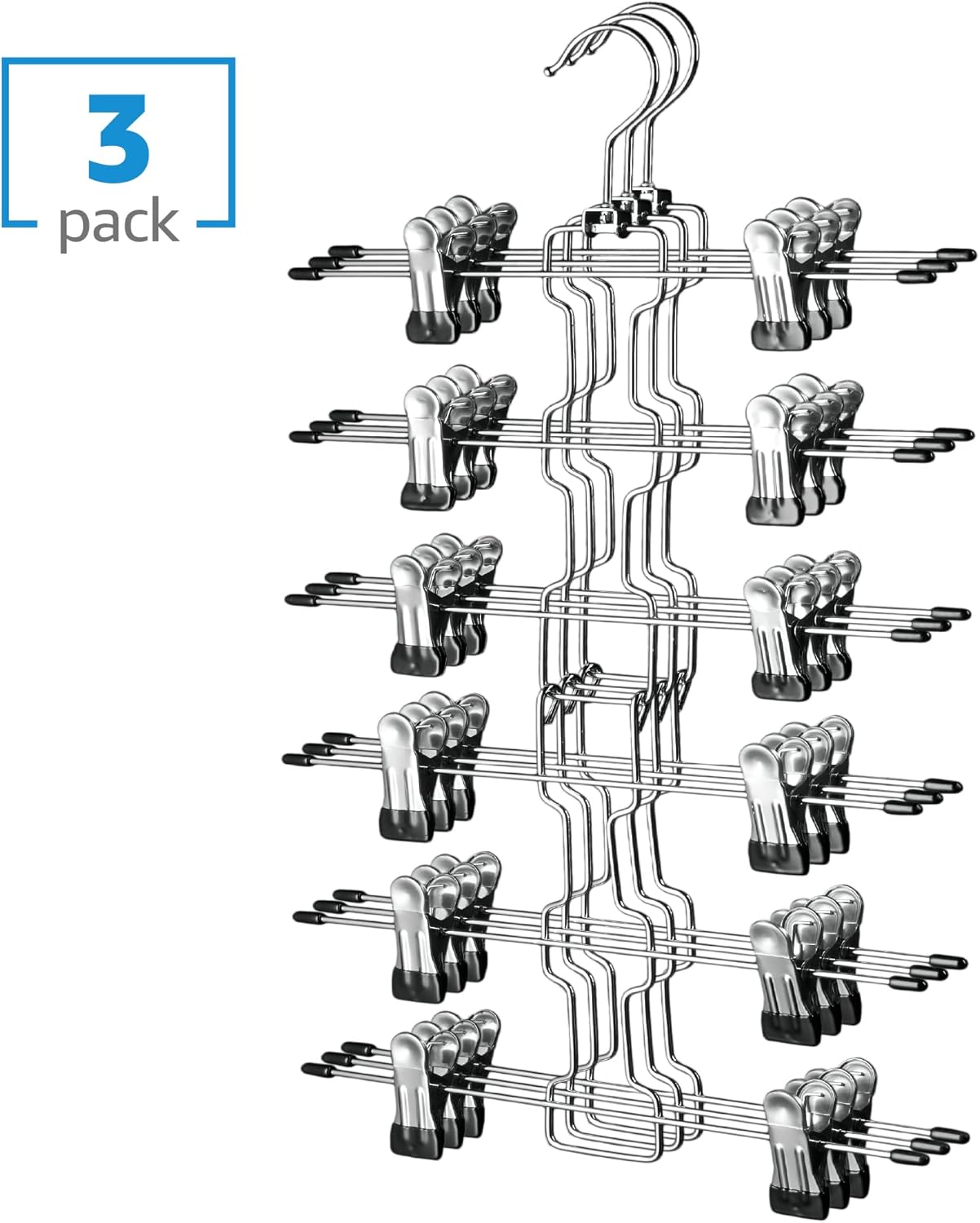 ZOBER 3-Pack Skirt Hangers with Clips - Space-Saving Closet Organizer for Pants & Skirts
