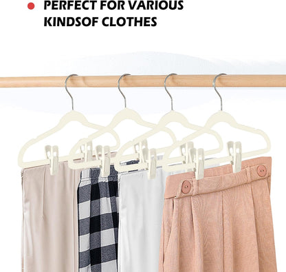 Tinfol Ivory Velvet Hanger Clips - 24 Pack Strong Flocked Clips for Slim-Line Clothes Hangers