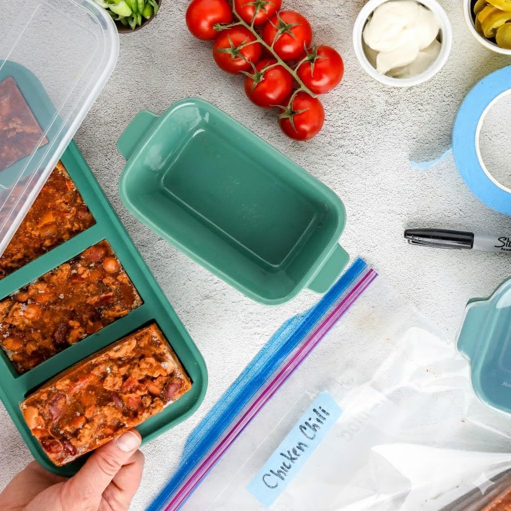 Souper Cubes Stoneware Baking Dishes - Premium Mini Ceramic 5" x 3" Oven Dishes with Silicone Covers, Set of 4 - Kale