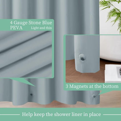 Mrs Awesome Blue Shower Curtain Liner with 3 Magnets, 72x72 Premium Flexible Sturdy Plastic Shower Curtain for Bathroom Lightweight & Waterproof, Stone Blue