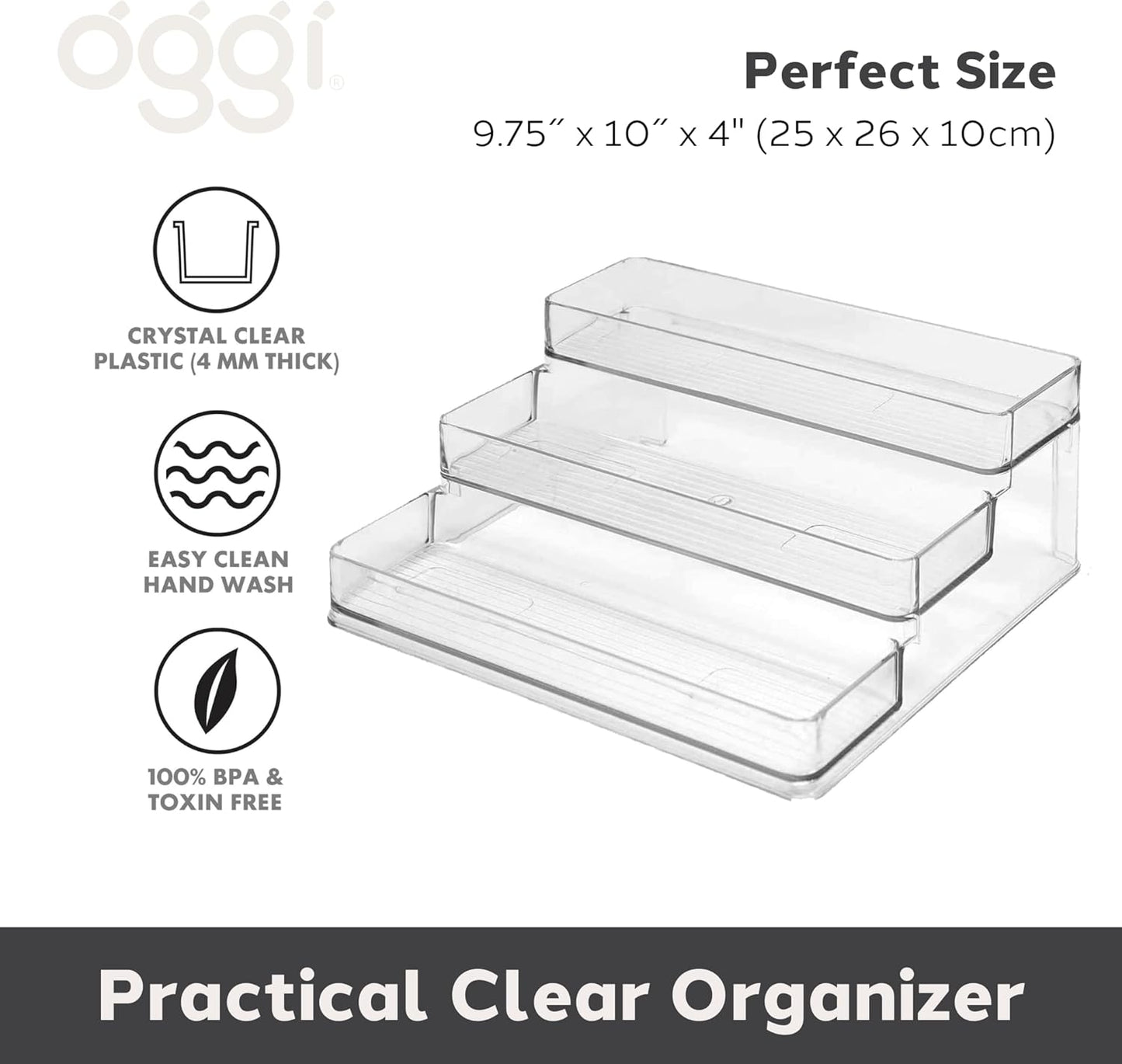 Oggi 3 Tier Spice Organizer & Pantry Storage- For Shelf, Kitchen Cabinet, Spice Rack, Pantry Organization and Storage, Clear Shelves