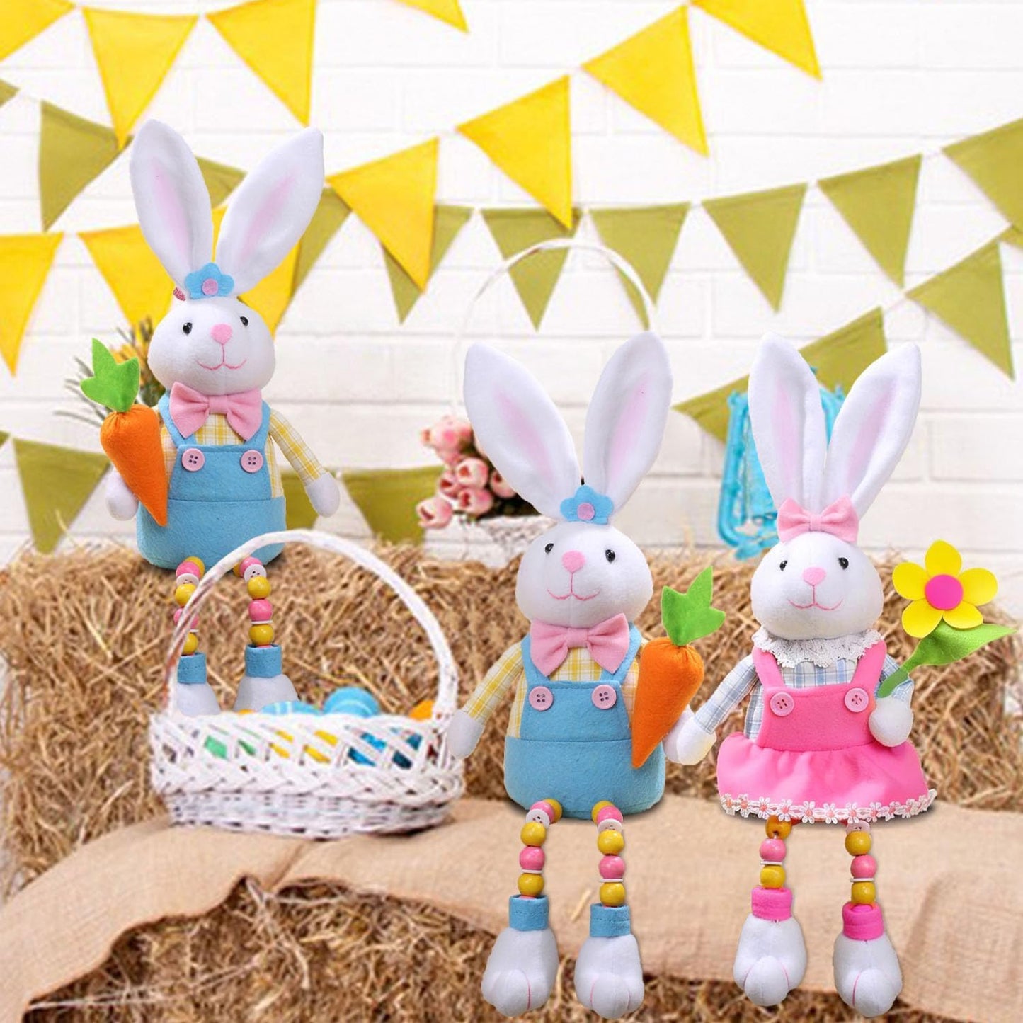 Skiennix Easter Bunny Plush Decorations - Cute Stuffed Rabbit for Easter Basket Stuffers | 2-Pack