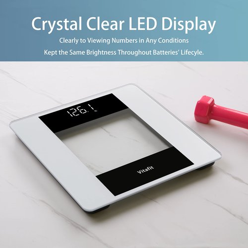 Vitafit Digital Bathroom Scale for Body Weight, High Accuracy Assured by Weight Scale Professional Factory Since 2001, White LED and Step-On, 3*AAA Batteries Included, 400lb, Silver