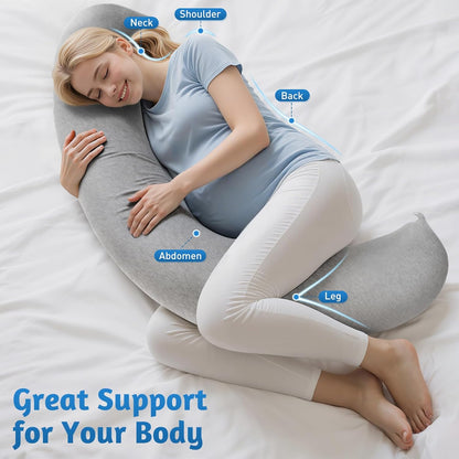 SweetSlubr C-Shaped Pregnancy Pillow - Adjustable Firmness Maternity Body Pillow for Full Support | 47.2’’ x 9.8’’