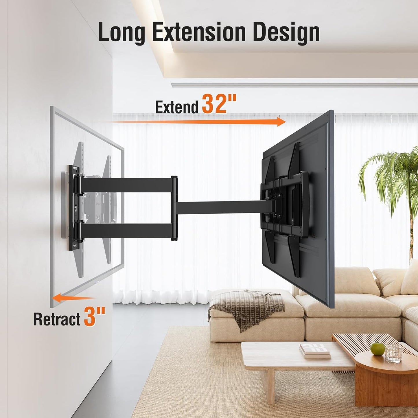**ELIVED Long Arm TV Mount - Articulating Wall Bracket for 42-75 Inch TVs | 32" Extension Arm, Swivel & Tilt**