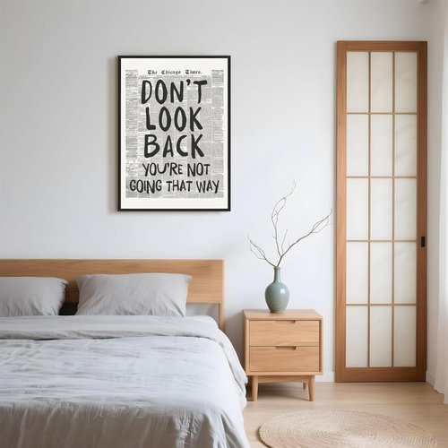 Framed Retro Newspaper Wall Art - Inspirational 'Don't Look Back' Quote | Black and White Canvas Print 8x12