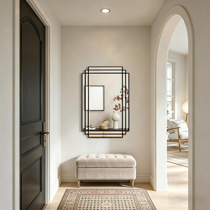 36x24 Black Wood Framed Beveled Mirror - Geometric Wall Mirror, 36"L x 24"W - Variation: Black+36"L x 24"W