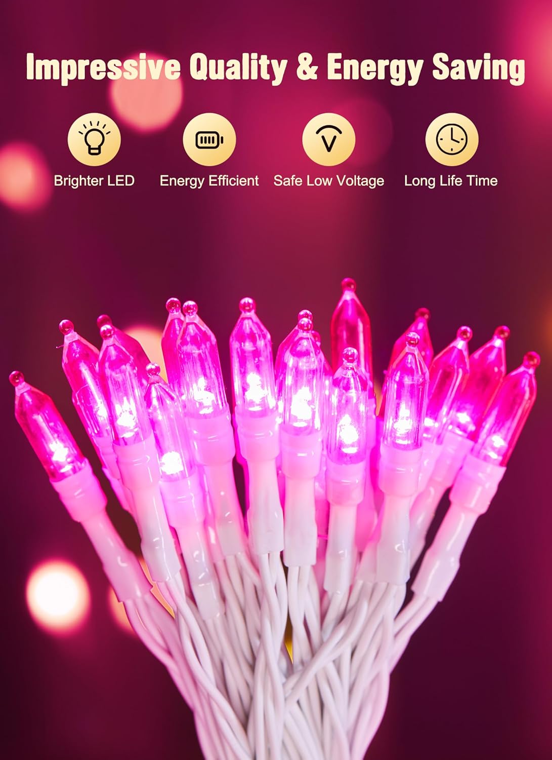 Brightown Christmas String Lights - 8ft Battery Operated 20 LED Mini Lights with Timer | Pink Indoor/Outdoor Decor