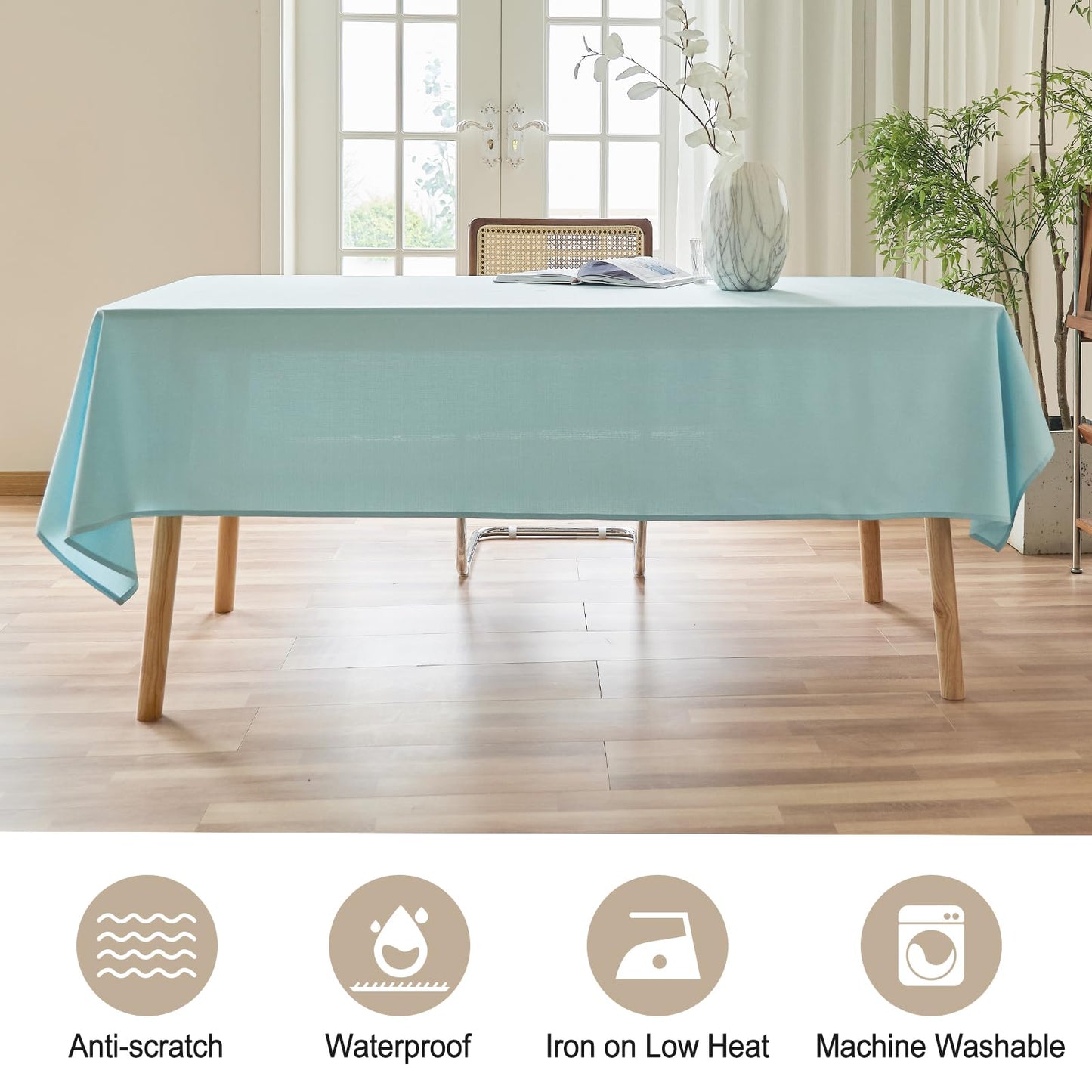 AUSSPVOCT Textured Linen Tablecloth Rectangle 52x70 Water Resistant Spill-Proof Wipeable Light Blue Table Cloth Wrinkle Free Fabric Dining Table Cover for Birthday Party Farmhouse kitchen Tablecloths