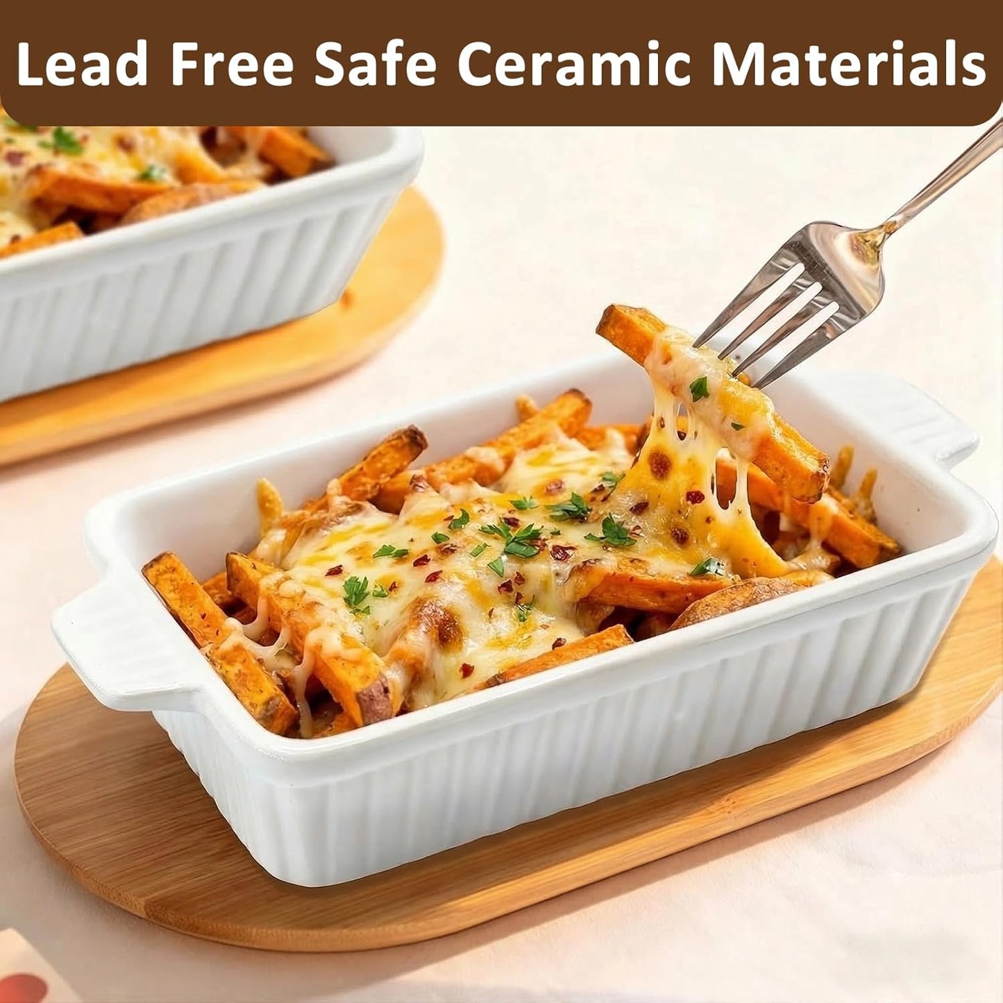 Regine Switzerland 30 Oz Small Baking Dish - Durable Ceramic Casserole Dish with Double Handles | 7x4.5 Inch, White