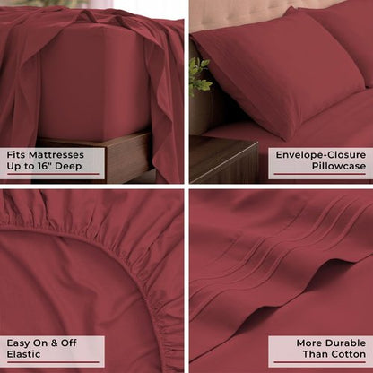 Mellanni King Sheets Set - 4 PC Iconic Collection Bedding - Hotel Luxury, Extra Soft, Cooling Bed Sheets - Wrinkle, Fade, Stain Resistant (King, Brick Red)