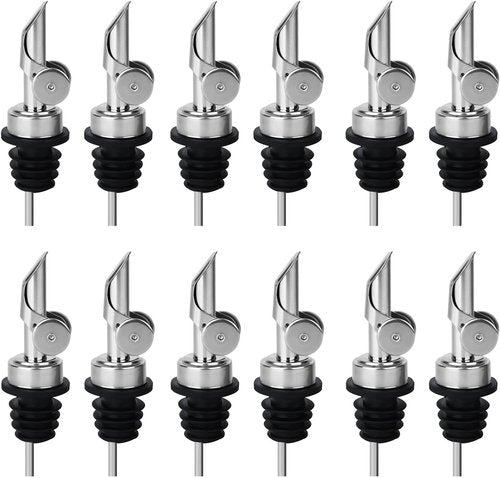 12PCS Weighted Liquor Bottle Pourers, Auto Flip Olive Oil Spout, Stainless Steel Olive Oil Dispenser Spout, Alcohol Pourer Spouts, Liquor Pourers for Suitable About 3/4" Bottle Mouth
