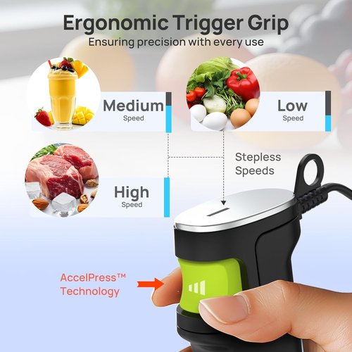 Consciot 4-in-1 Immersion Hand Blender - 1100W Corded Stainless Steel Emulsifier with Speed Control