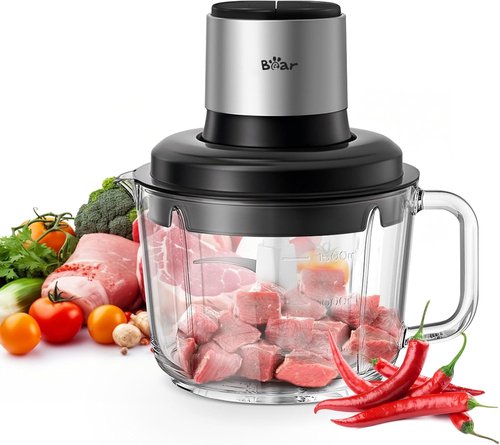 Bear Food Processor - Electric Chopper with 8 Cup Glass Bowl & 4 Bi-Level Stainless Steel Blades | 400W Motor for Meat & Baby Food