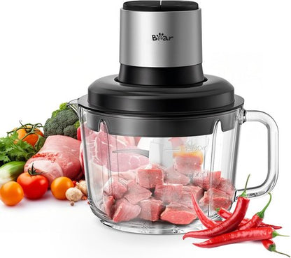 Bear Food Processor - Electric Chopper with 8 Cup Glass Bowl & 4 Bi-Level Stainless Steel Blades | 400W Motor for Meat & Baby Food