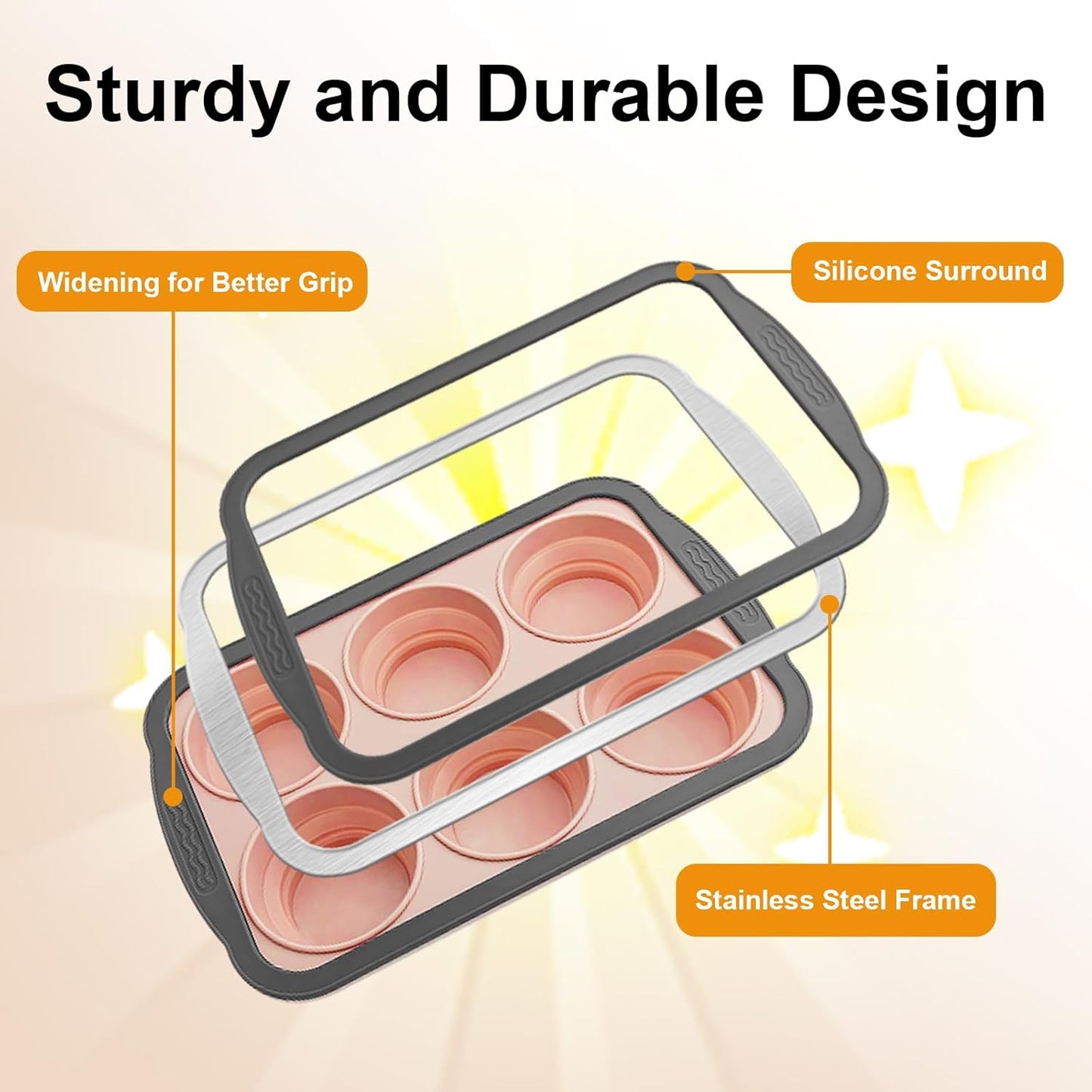 Skiennix Silicone Muffin Pan - 6 Cup Nonstick Baking Molds | BPA-Free & Easy Release, Dishwasher Safe
