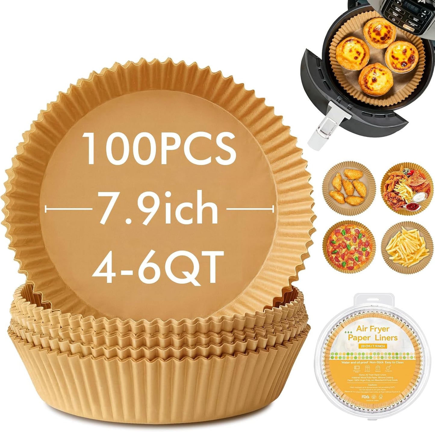 Ninja 100PCS Non-Stick Disposable Parchment Paper - Easy Clean for 8-Inch Air Fryers | Compatible with AF101, AF150 XL, AF161