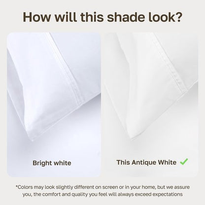 California Design Den Soft 100% Cotton Queen Size Bed Sheets Set, 400 TC Good Housekeeping Award Winner, Silky Sateen Weave with Deep Pockets, Long Staple Cotton Queen Bed Sheet Set - Antique White