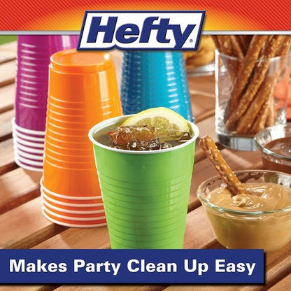 Hefty Disposable Plastic Party Cups - Easy Grip & Durable, Assorted Colors, 16-Ounce, 100 Count