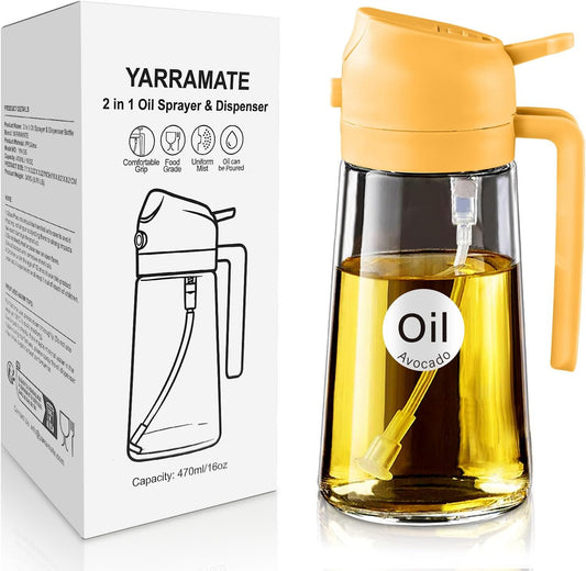 YARRAMATE Glass Olive Oil Sprayer - 16oz Premium Food Grade Dispenser with Portion Control | Orange