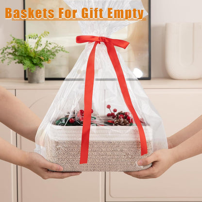 OIAHOMY Storage Baskets - 4 Pack Cute Decorative Organizers for Shelves | 11.8''L x 7.8''W x 4.7''H, Brown/White