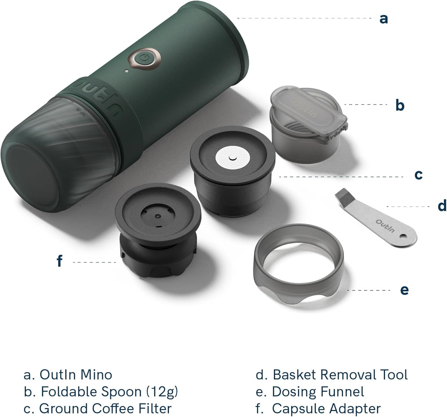 OutIn Mino Portable Electric Espresso Machine - Mini Travel Coffee Maker with Self-Heating Feature