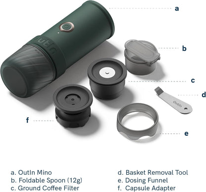 OutIn Mino Portable Electric Espresso Machine - Mini Travel Coffee Maker with Self-Heating Feature