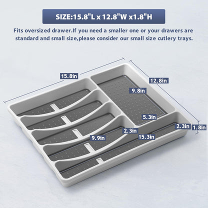 CherHome Silverware Organizer with Cutlery Icons，Silverware Tray for Kitchen Drawer，Plastic Flatware Tableware Silverware Drawer Organizer Utensil Organizer with Non-slip TPR Linings，6-Compartment