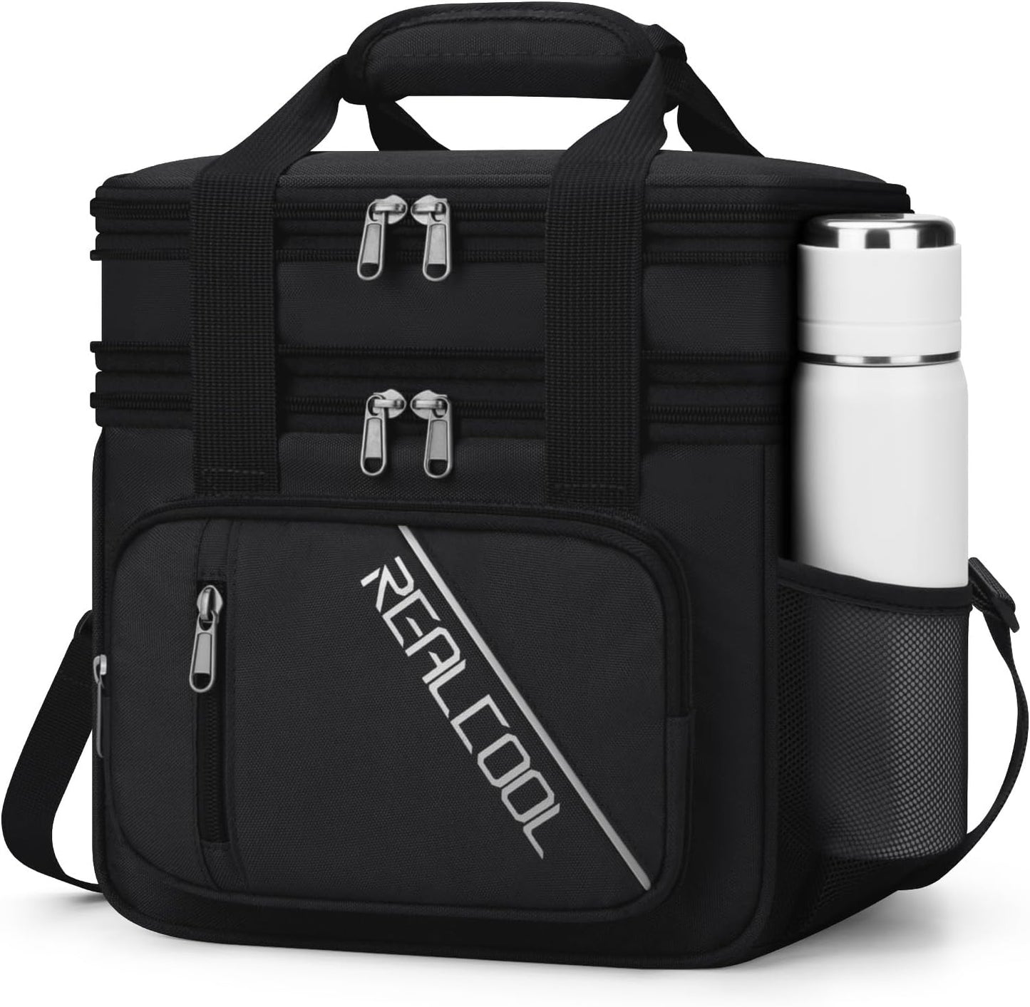 RealCool Insulated Lunch Bag - Double Deck Leakproof Soft Cooler for Work & Travel | Black