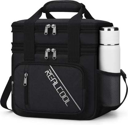 RealCool Insulated Lunch Bag - Double Deck Leakproof Soft Cooler for Work & Travel | Black