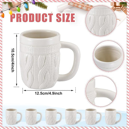 Set of 6 Christmas Sweater Mugs, 13.5 oz Ceramic White Cup