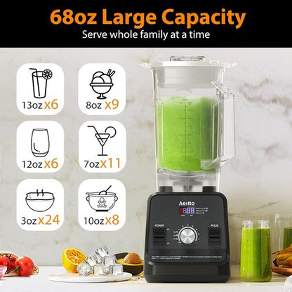 Aeitto Blender - 68 Oz Professional Countertop Blender | 1500-Watt for Smoothies & Frozen Drinks, Black