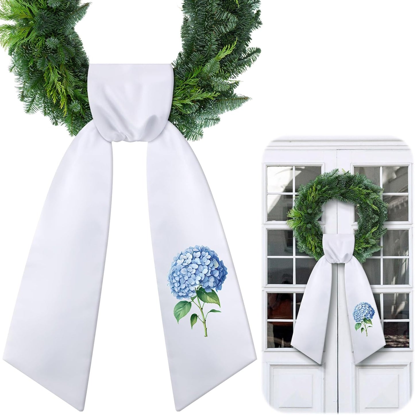 VitalCozy Spring Hydrangea Wreath - Elegant Satin Sash for Monogrammed Decor | Indoor/Outdoor Use