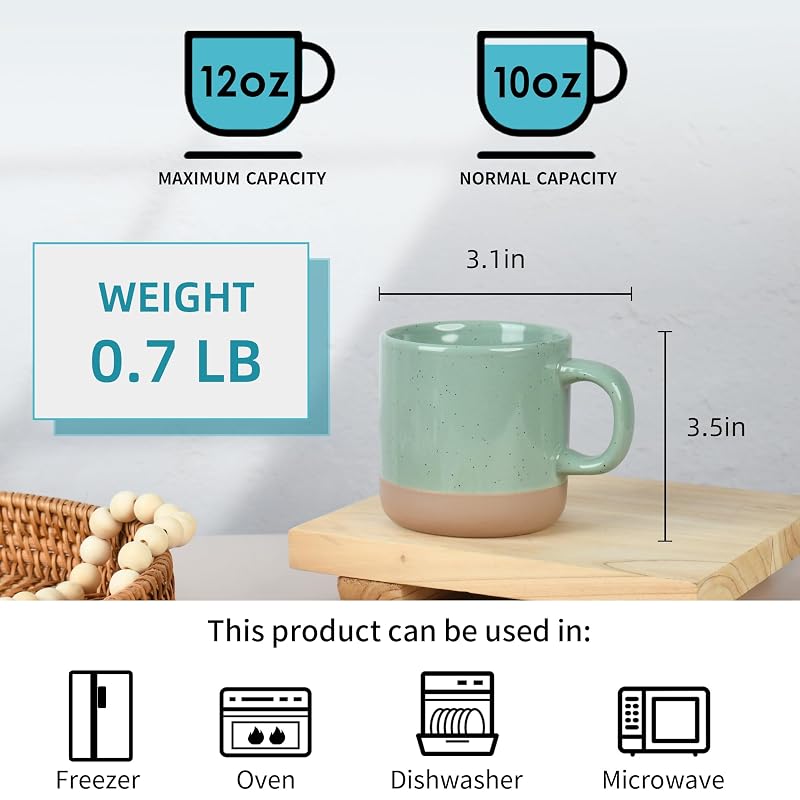 BYCNZB 12oz Mug Set - 6 Green Coffee Tea Cups with Handles
