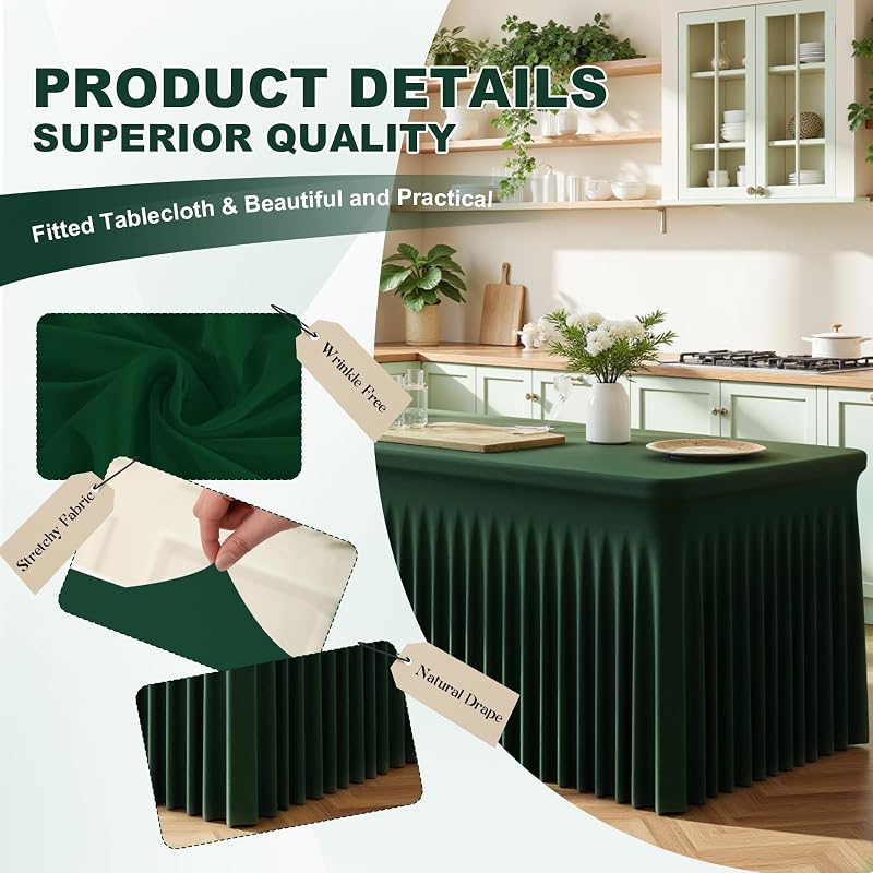 4 Pack 6ft Hunter Green Spandex Tablecloths - Fitted 72 Inch Table Cover, Wrinkle-Resistant
