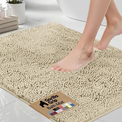 GORILLA GRIP Bath Rug Mat - Thick Soft Absorbent Chenille | Quick-Dry Microfiber, 24x17, Sand Color
