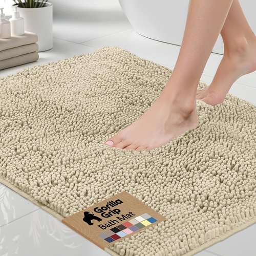 GORILLA GRIP Bath Rug Mat 60x24, Thick Soft Absorbent Chenille, Quick Dry Microfiber Mats, Rubber Backing Machine Washable Shower Floor Rugs, Bathmat Runner, Bathroom Home Decor Accessories, Sand