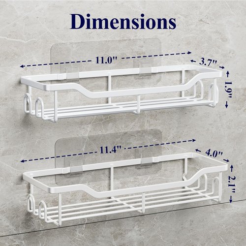 Kitsure Shower Caddy - Large Adhesive Organizer | Stainless Steel No-Drill Bathroom Storage, 2 Pack, White