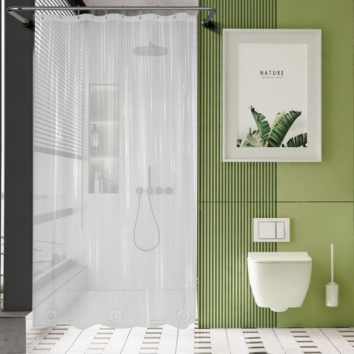 AmazerBath Long Stall Shower Curtain 60x84 Inches, Premium PEVA Heavy Duty Clear Shower Curtain, Waterproof Thick Bathroom Curtain with 3 Big Weighted Stones and 10 Rustproof Grommet Holes