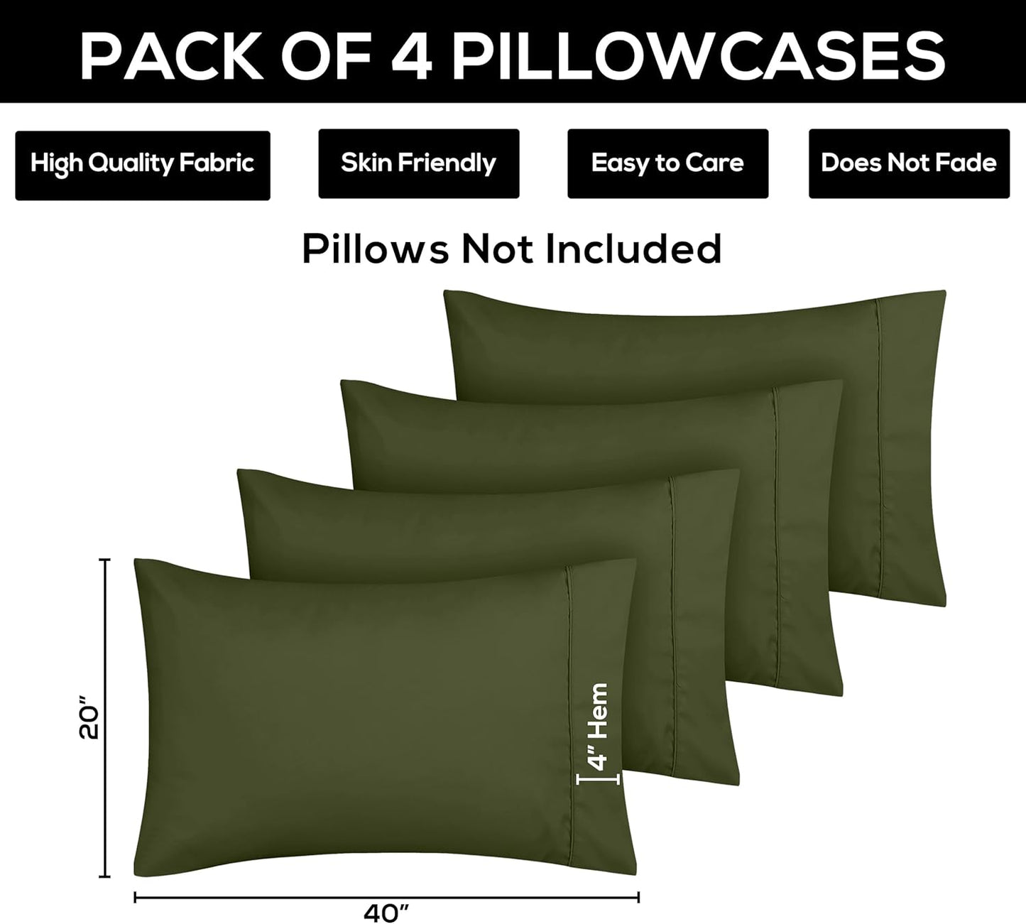 Utopia Bedding Queen Pillow Cases - Soft Brushed Microfiber - 4 Pack, Olive | 20 x 30 Inches