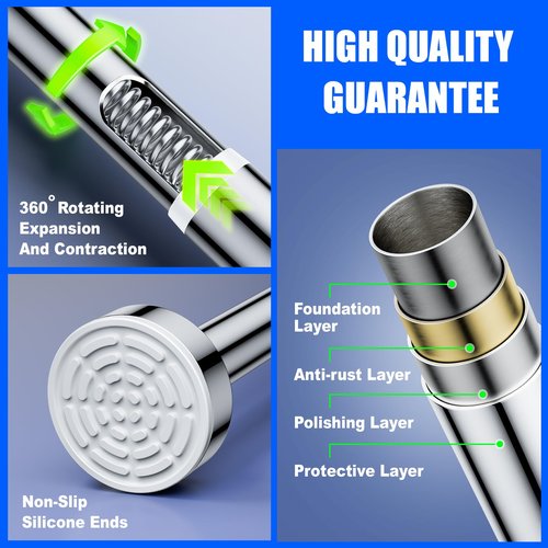 Ausemku Shower Curtain Rod Tension - 26-76 Inch Never Rust Non-Slip Spring Tension Curtain Rod No Drilling Stainless Steel Curtain Rod Use Bathroom Kitchen（Silver）