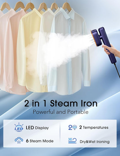 Skiennix Smart Travel Steamer - 2-in-1 Portable Iron with Fast Heat-Up, 100ml Tank, Compact Size - Azure