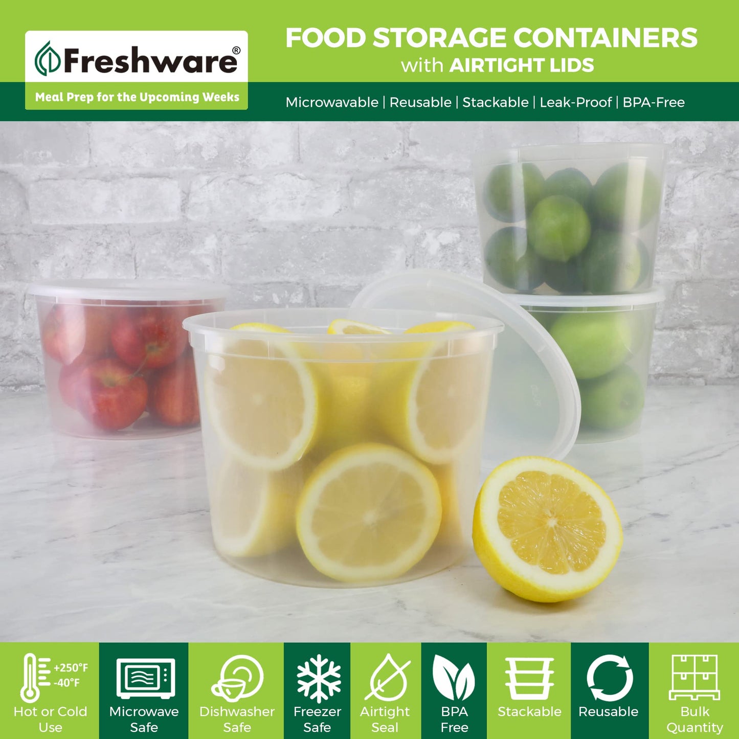 Freshware Plastic Deli Containers 32 oz, 64 ounce, 64 oz, 12-Set