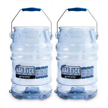 San Jamar Saf-T-Ice Ice Tote with Ice Machine Hanger for Bars, Restaurants, Kitchens, And Fast Food, Polycarbonate, 6 Gallons, Blue, (Pack of 2)