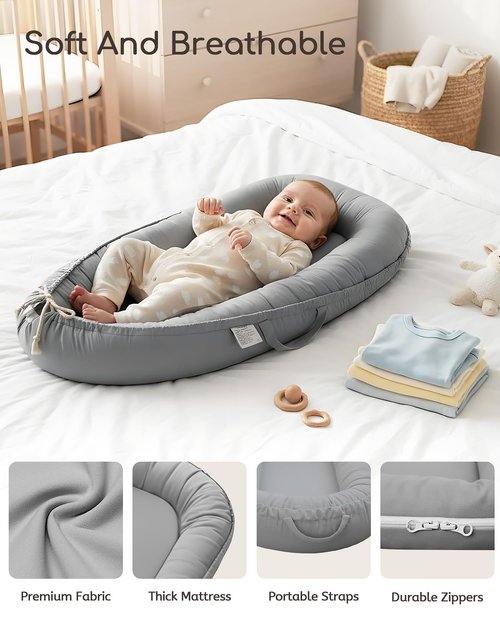 Baby Lounger - Pure Cotton Infant Lounger for Newborns 0-24 Months | Breathable & Portable Nest for Boys & Girls
