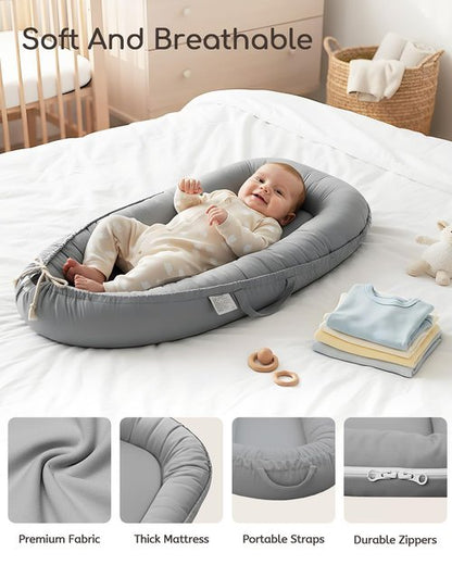 Baby Lounger - Pure Cotton Infant Lounger for Newborns 0-24 Months | Breathable & Portable Nest for Boys & Girls